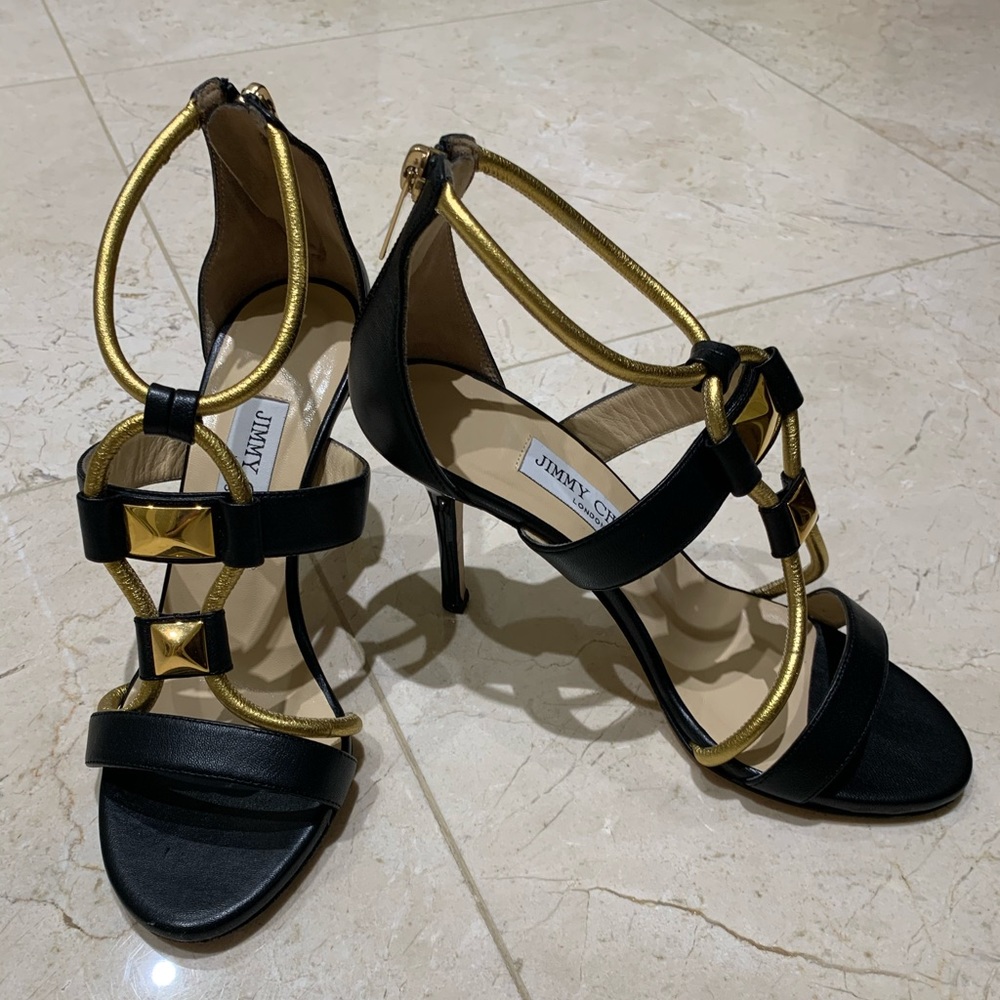Jimmy Choo Venus Leather Stud Sandal w Heels